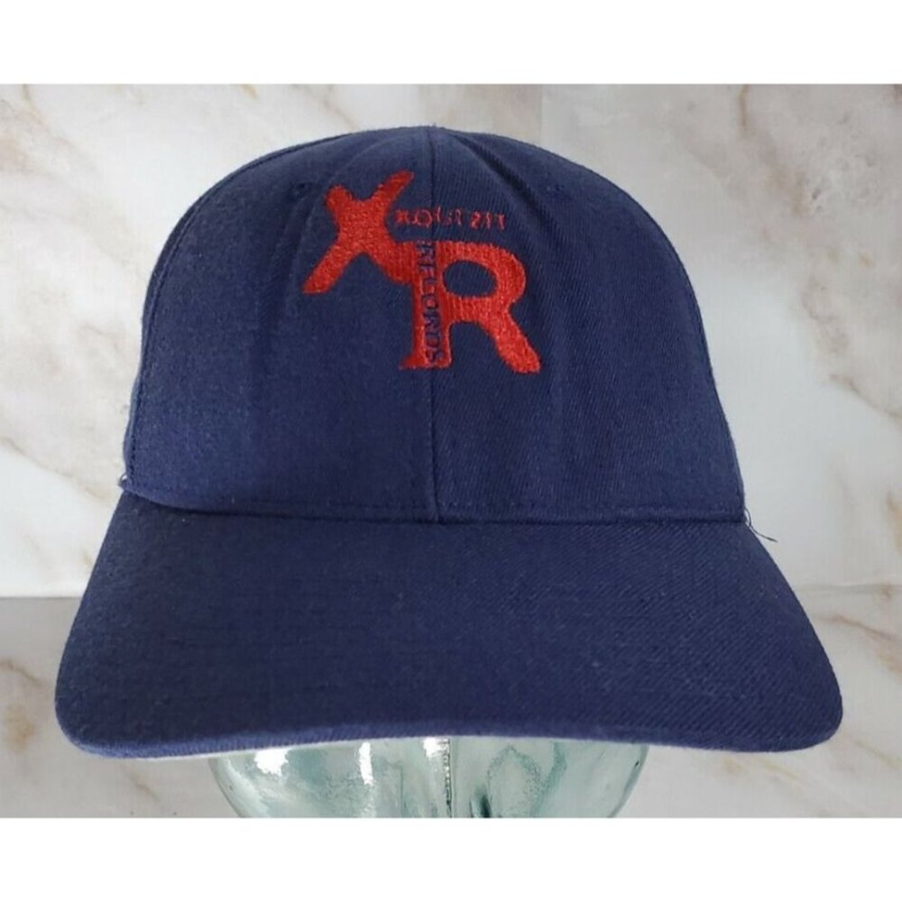 RARE Vtg 90s Xquizit Records Merch Hat Cap Dance Music Label Blue Embroidered